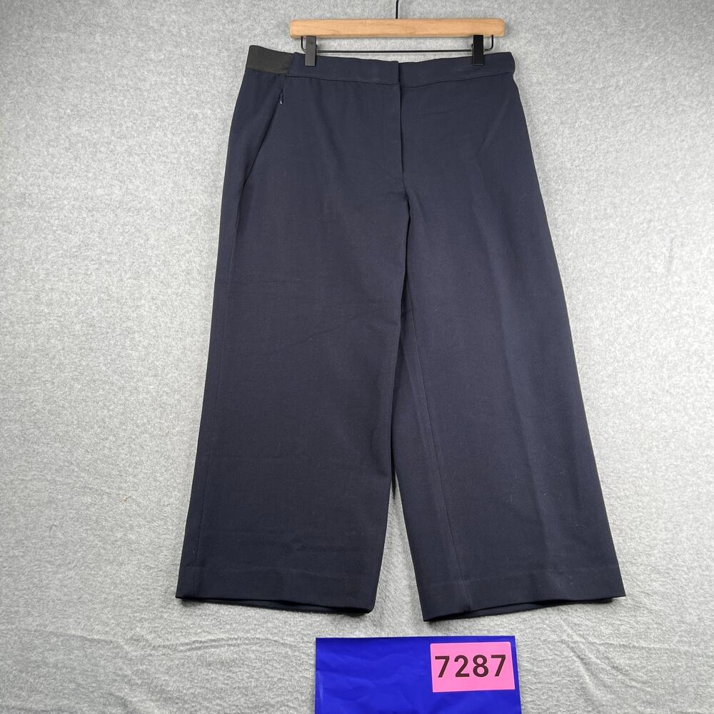 Tahari Casual Wide Leg Crop Pants Womens Size Navy Blue Stretch 12
